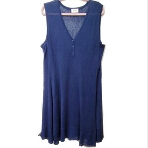 Neiman Marcus Dark Blue Semisheer Lagenlook Linen Tunic Dress Beach Vacation XL